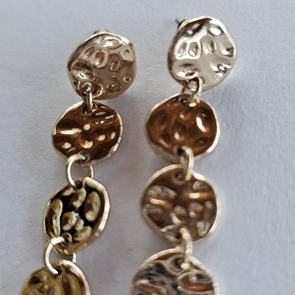 Designer Gold Round Texture Dangle Earrings - Picture 3 of 5
